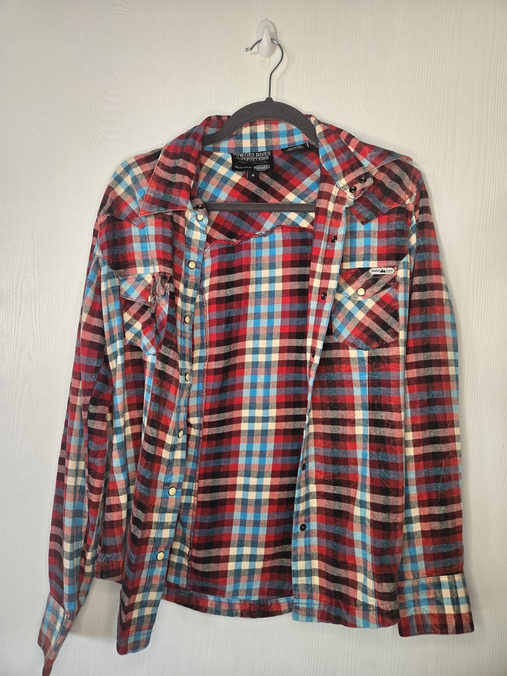 Red, Blue & Cream Plaid Flannel Shirt - Picture 2 of 3